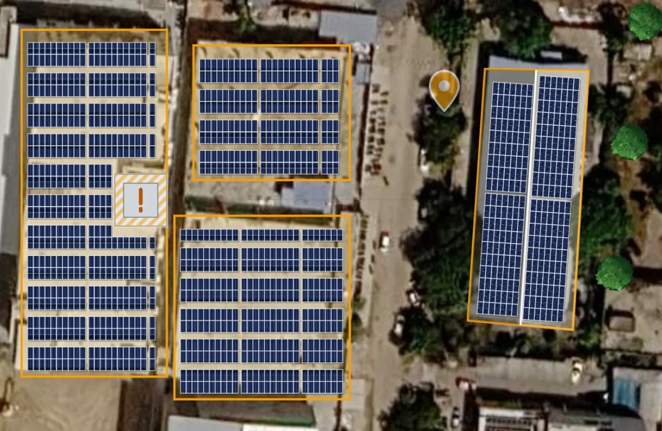 Factory layout: 1,181 modules over a metal-sheet shed and two RCC blocks