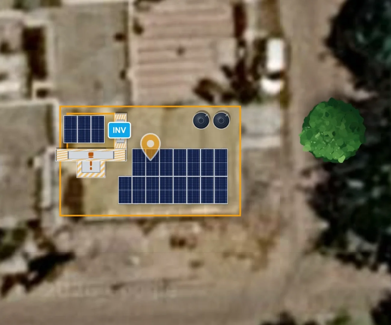 Mehta Residence roof layout on satellite: 18 panels on the terrace and mumty, inverter, two tanks and a tree